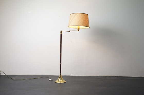 Image 1 of Lampadaire allemand vintage en bambou avec pied tulipe doré, années 1970