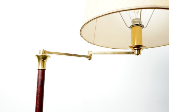 Image 1 of Lampadaire allemand vintage en bambou avec pied tulipe doré, années 1970