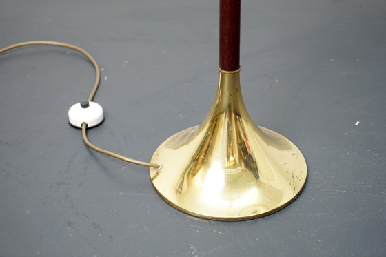 Image 1 of Lampadaire allemand vintage en bambou avec pied tulipe doré, années 1970