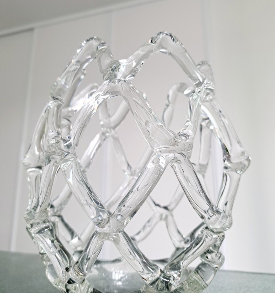 Image 1 of Vintage 'lattice' mouth-blown art vase