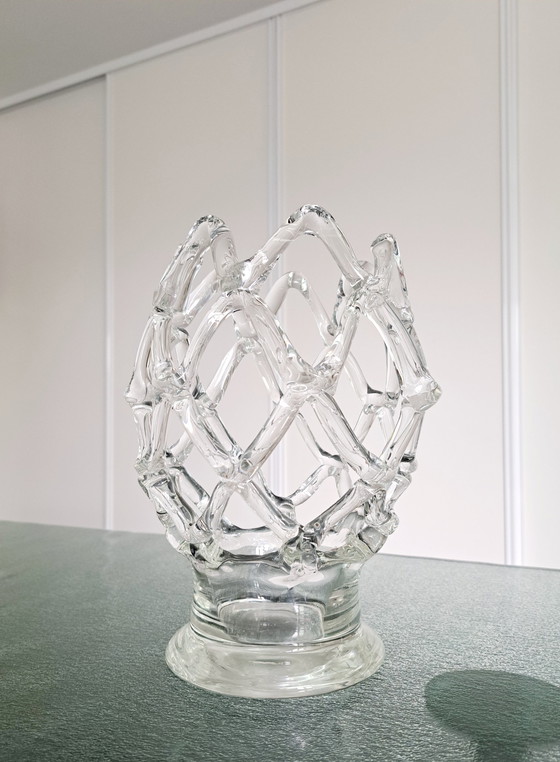 Image 1 of Vintage 'lattice' mouth-blown art vase