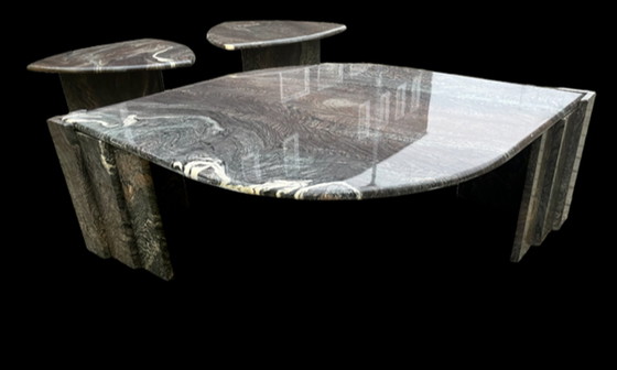 Image 1 of table basse et 2 tables d'appoint en marbre sicilli