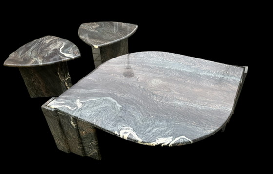 Image 1 of table basse et 2 tables d'appoint en marbre sicilli