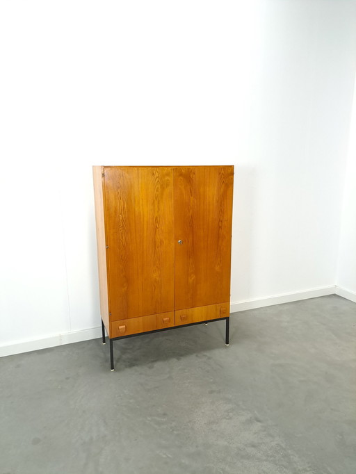 Veneer cabinet with drawers and steel base, wardrobe