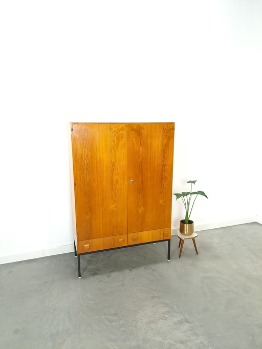 Veneer cabinet with drawers and steel base, wardrobe