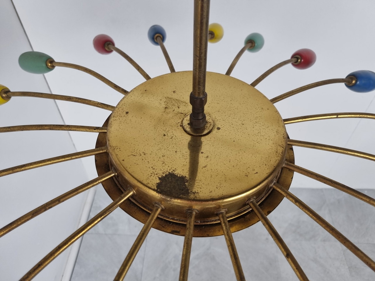 Lustre araignée radial italien vintage avec abat-jour givrés, années
