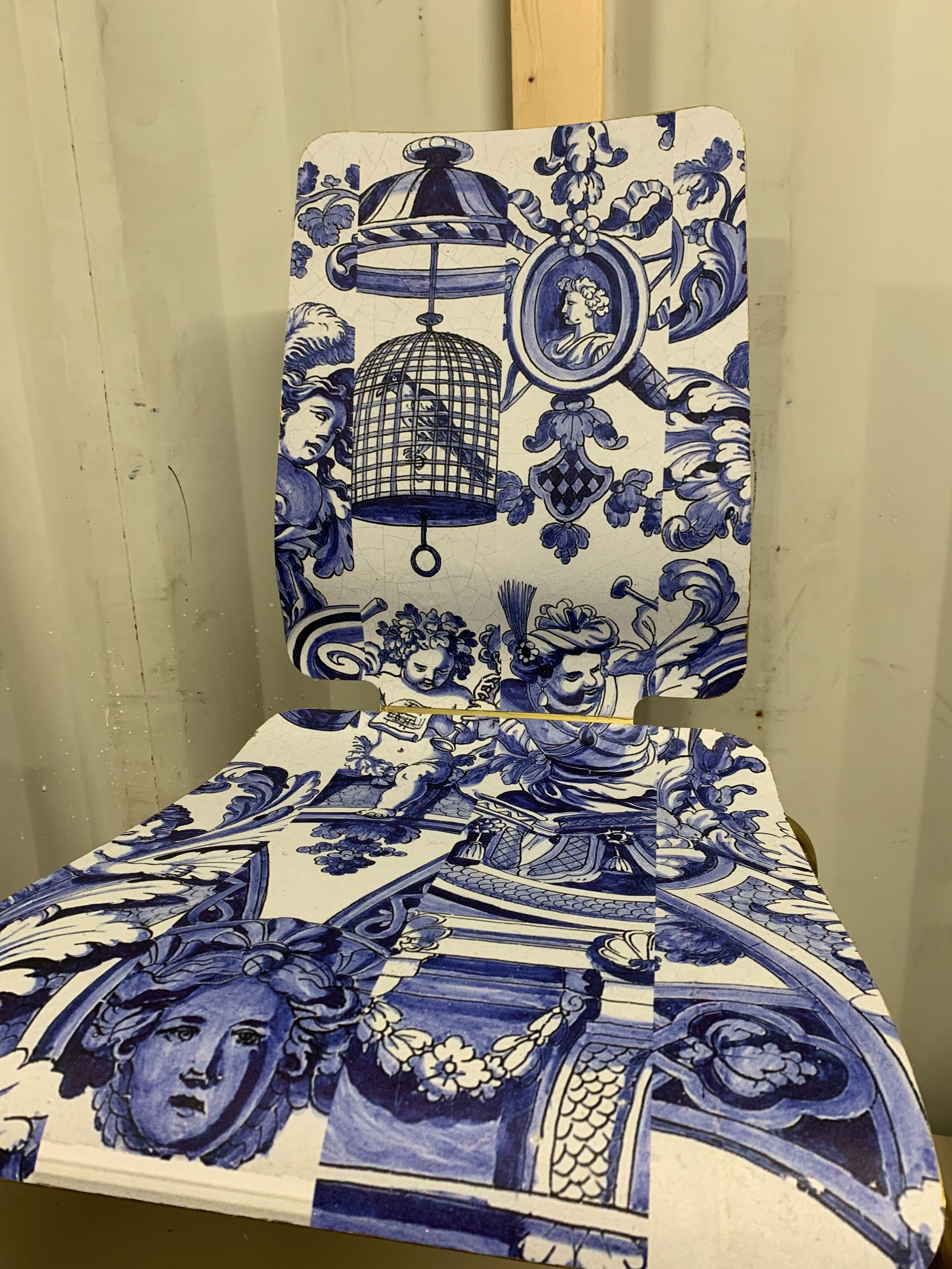 Blue and white online toile chairs