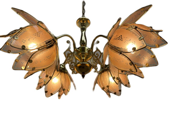 Image 1 of Large lotus brass chandelier