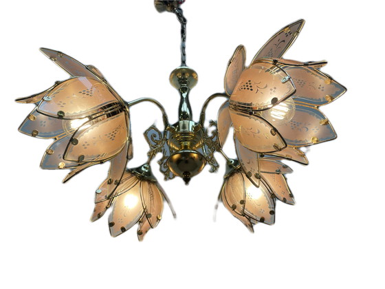 Image 1 of Large lotus brass chandelier