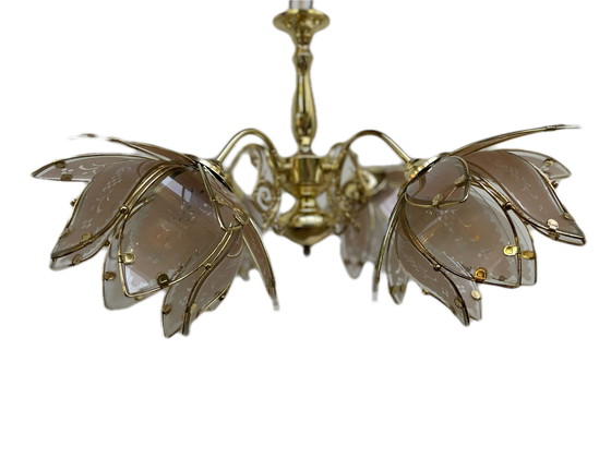 Image 1 of Large lotus brass chandelier