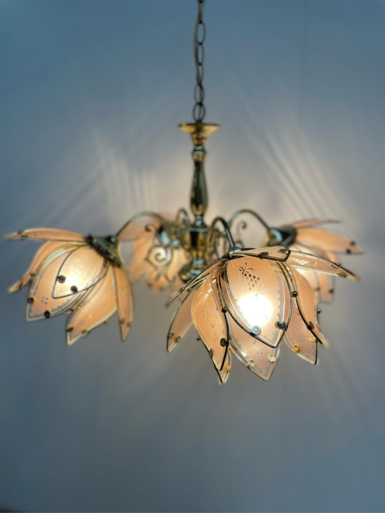 Image 1 of Large lotus brass chandelier