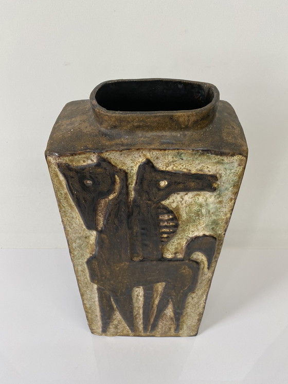 Image 1 of Schäffenacker Vase unique en céramique Deux chevaux 1960s