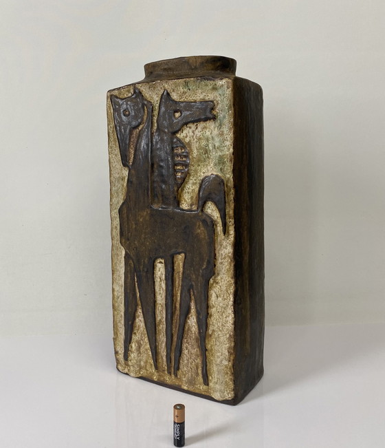 Image 1 of Schäffenacker Vase unique en céramique Deux chevaux 1960s