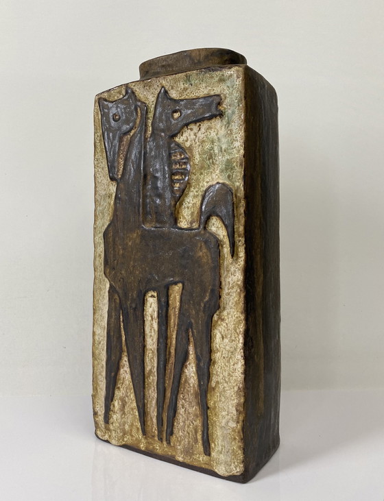 Image 1 of Schäffenacker Unique Ceramic Vase Two Horses 1960s