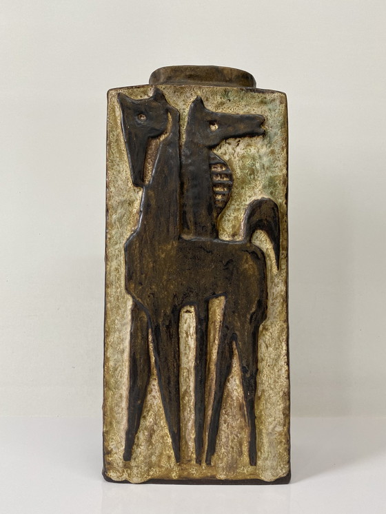 Image 1 of Schäffenacker Unique Ceramic Vase Two Horses 1960s