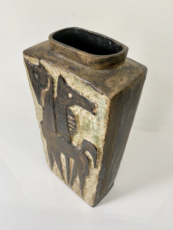 Image 1 of Schäffenacker Unique Ceramic Vase Two Horses 1960s