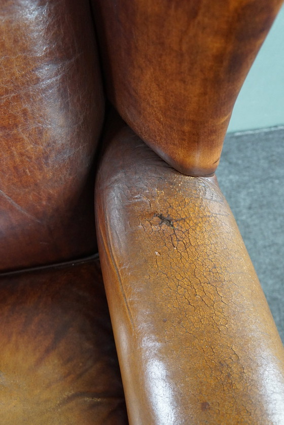 Image 1 of Fauteuil à oreilles en cuir de mouton marron