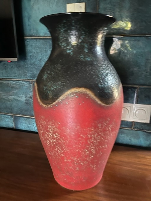 large West Germany floor vase 50cm high black red