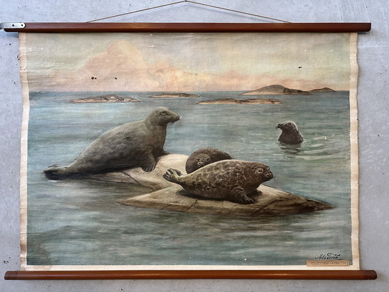 Image 1 of Mappa scolastica d'epoca in lino "sigilli"