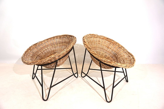 Image 1 of Set of 2 wicker pod chairs from the 60s