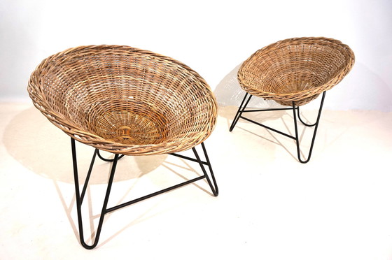 Image 1 of Set of 2 wicker pod chairs from the 60s