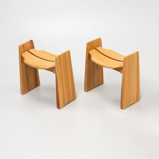 Image 1 of 2x "Jonte" wooden stools Gilbert Marklund for Furusnickarn AB, set of 2