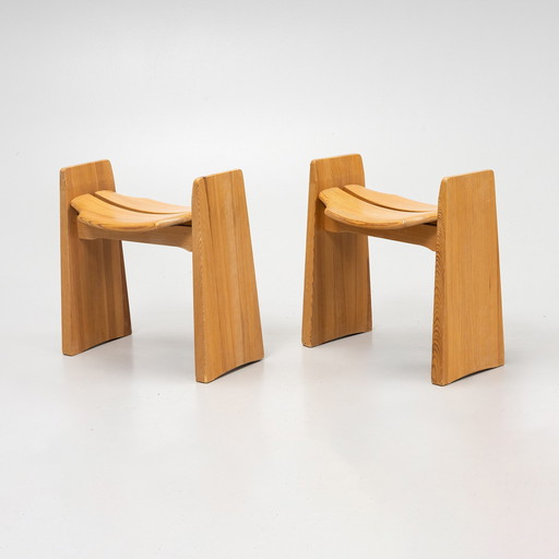 2x Tabourets en bois "Jonte" Gilbert Marklund pour Furusnickarn AB, ensemble de 2