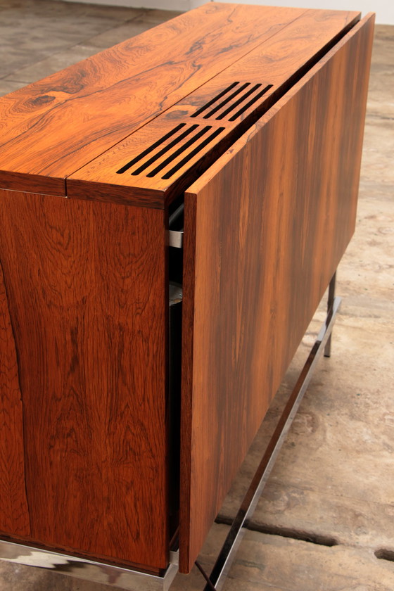 Image 1 of Sideboard and bar cabinet veneer rosewood with refrigerator 1960 Germany.