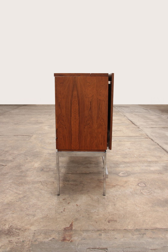 Image 1 of Sideboard and bar cabinet veneer rosewood with refrigerator 1960 Germany.