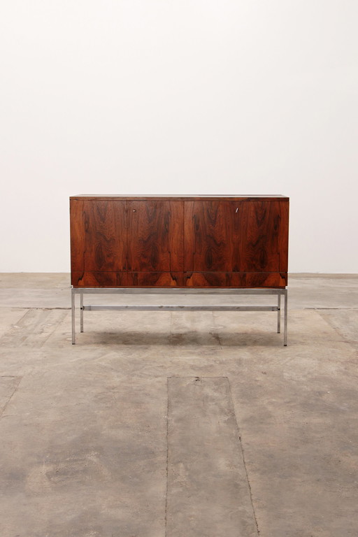 Sideboard and bar cabinet veneer rosewood with refrigerator 1960 Germany.