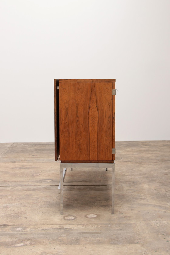 Image 1 of Sideboard and bar cabinet veneer rosewood with refrigerator 1960 Germany.