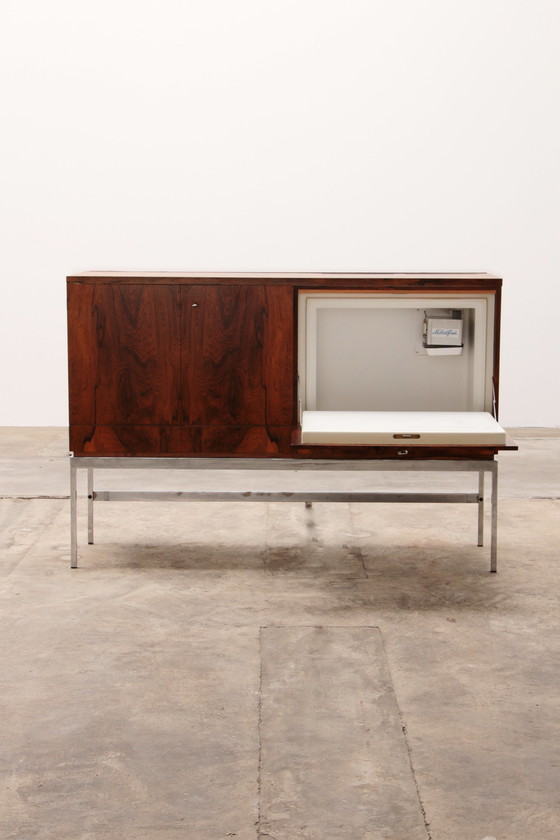 Image 1 of Sideboard and bar cabinet veneer rosewood with refrigerator 1960 Germany.