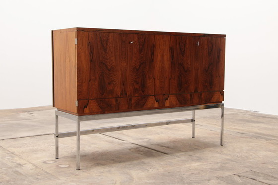 Image 1 of Sideboard and bar cabinet veneer rosewood with refrigerator 1960 Germany.