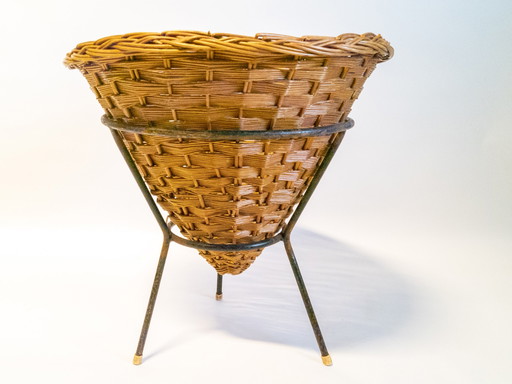 Vintage rotan mand van Rohé Noordwolde, 1960 – opbergkast, Rattan, Metal