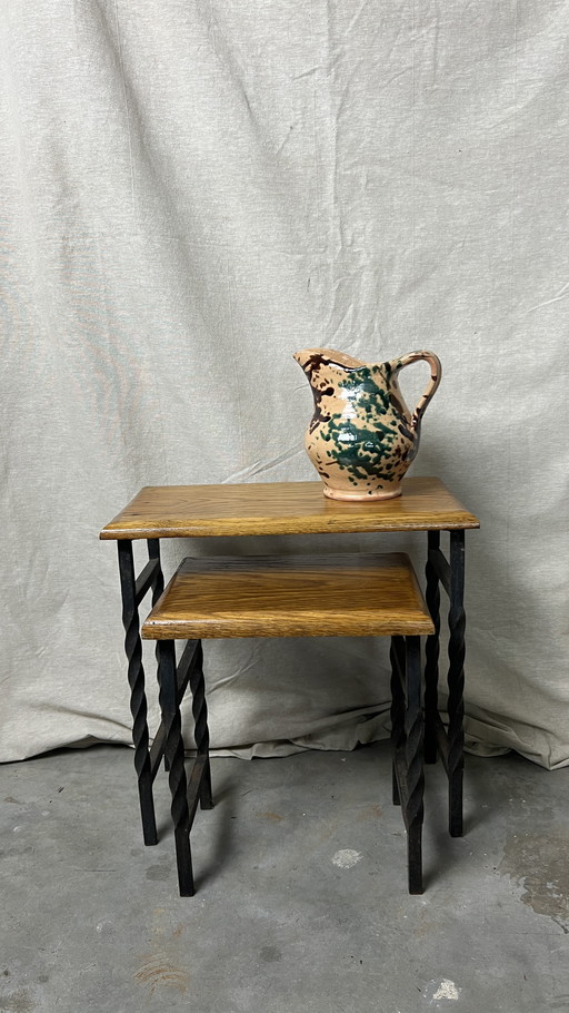 Mimi set of 2 cast iron with oak tables