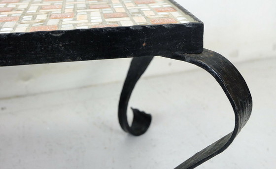 Image 1 of 1960s side table mid century mosaic wrought iron 