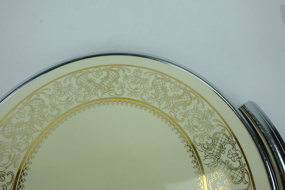 Image 1 of 1960s grünstadt ceramic cake plate chrome-plated gold decor