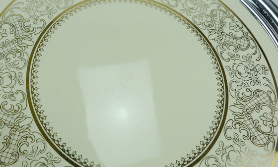 Image 1 of 1960s grünstadt ceramic cake plate chrome-plated gold decor