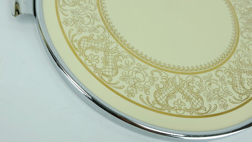 1960s grünstadt ceramic cake plate chrome-plated gold decor