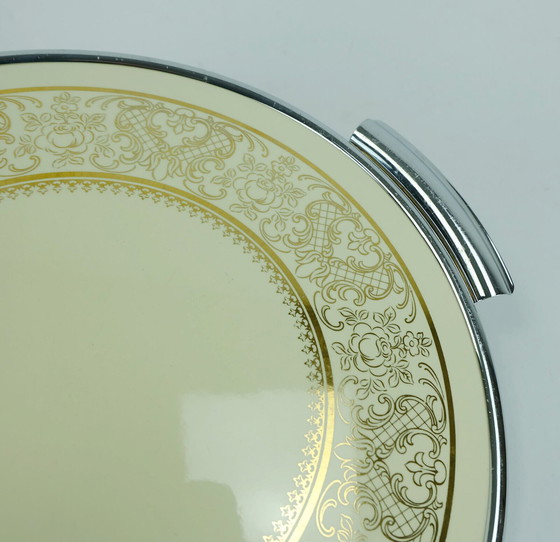 Image 1 of 1960s grünstadt ceramic cake plate chrome-plated gold decor