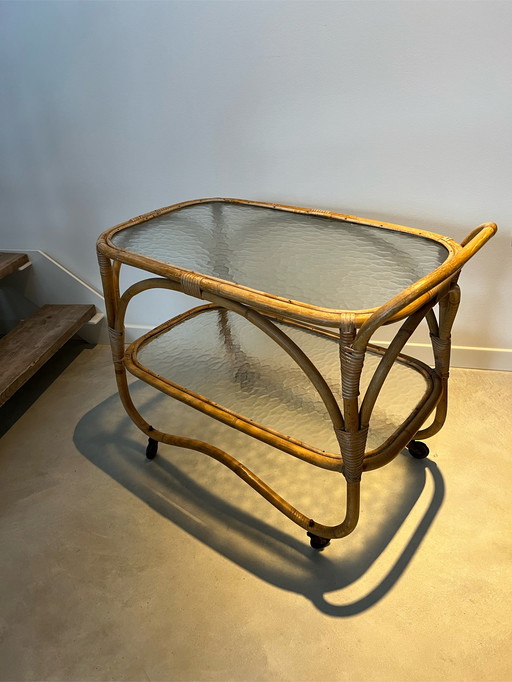 Rattan serving trolley