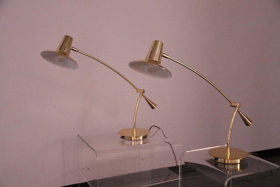 Image 1 of 2x lampes de bureau ou de table en laiton par Massive - Belgique - 1980's