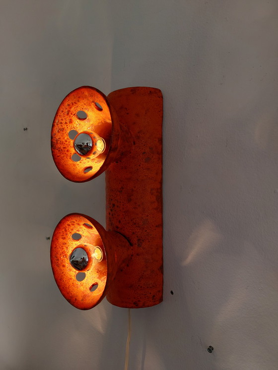 Image 1 of Vintage Ceramic Brutalist Orange Wall Light Lamp