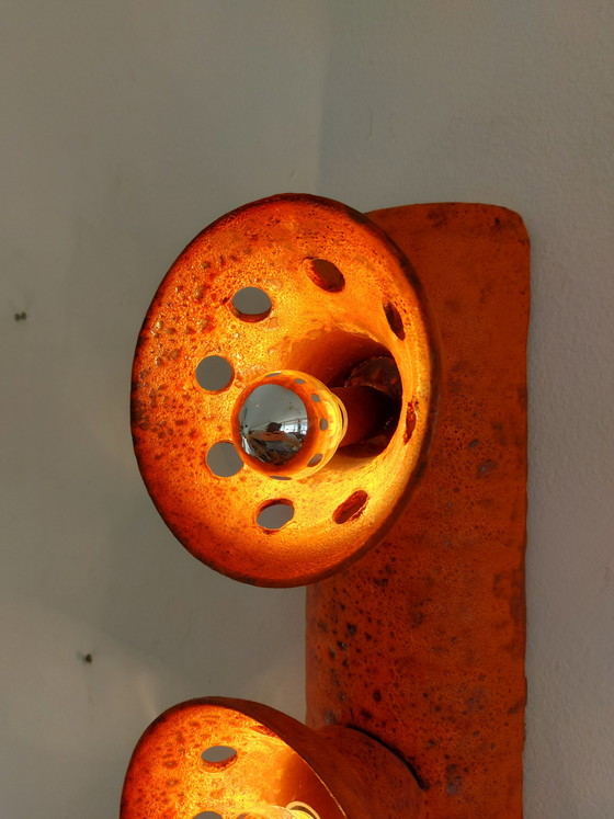 Image 1 of Vintage Ceramic Brutalist Orange Wall Light Lamp