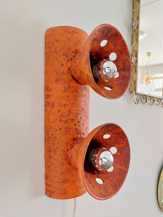 Image 1 of Vintage Ceramic Brutalist Orange Wall Light Lamp