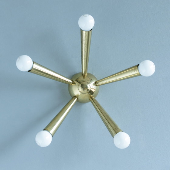 Image 1 of Italian Brass Star Burst Flush Mount