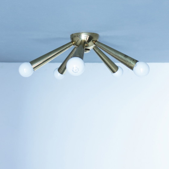 Image 1 of Italian Brass Star Burst Flush Mount