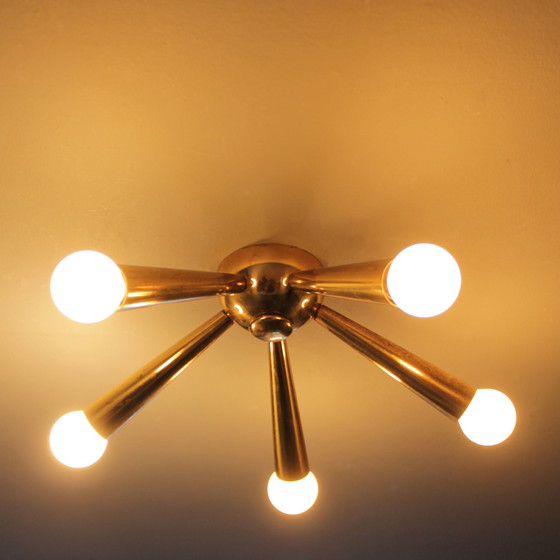 Image 1 of Italian Brass Star Burst Flush Mount