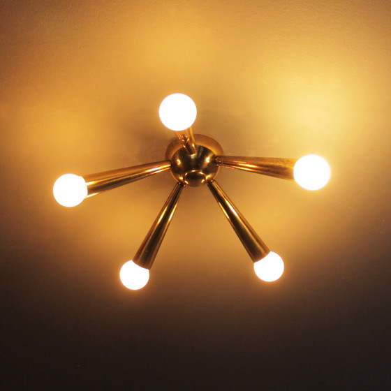 Image 1 of Italian Brass Star Burst Flush Mount