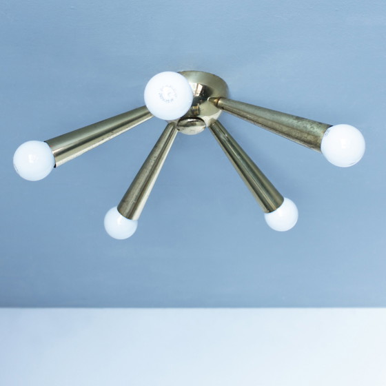 Image 1 of Italian Brass Star Burst Flush Mount